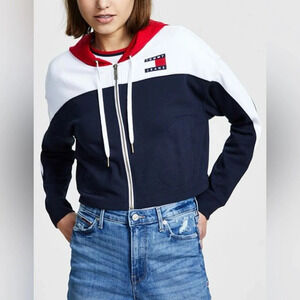 TOMMY JEANS
Women's Colorblocked Zippered Drawstring Hoodie/Sz XL